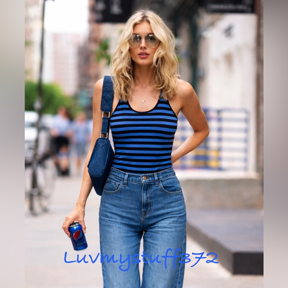 💙🖤Cute Lululemon Boroque Blue Black Stripe Crb Cool Racerback Tank